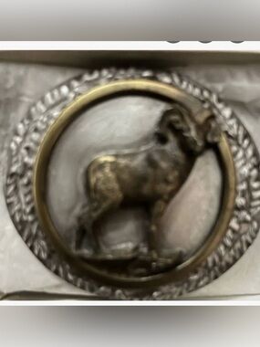 Vintage 1985 Bergamot Brass Works B75 Big Horn Belt Buckle Made In USA